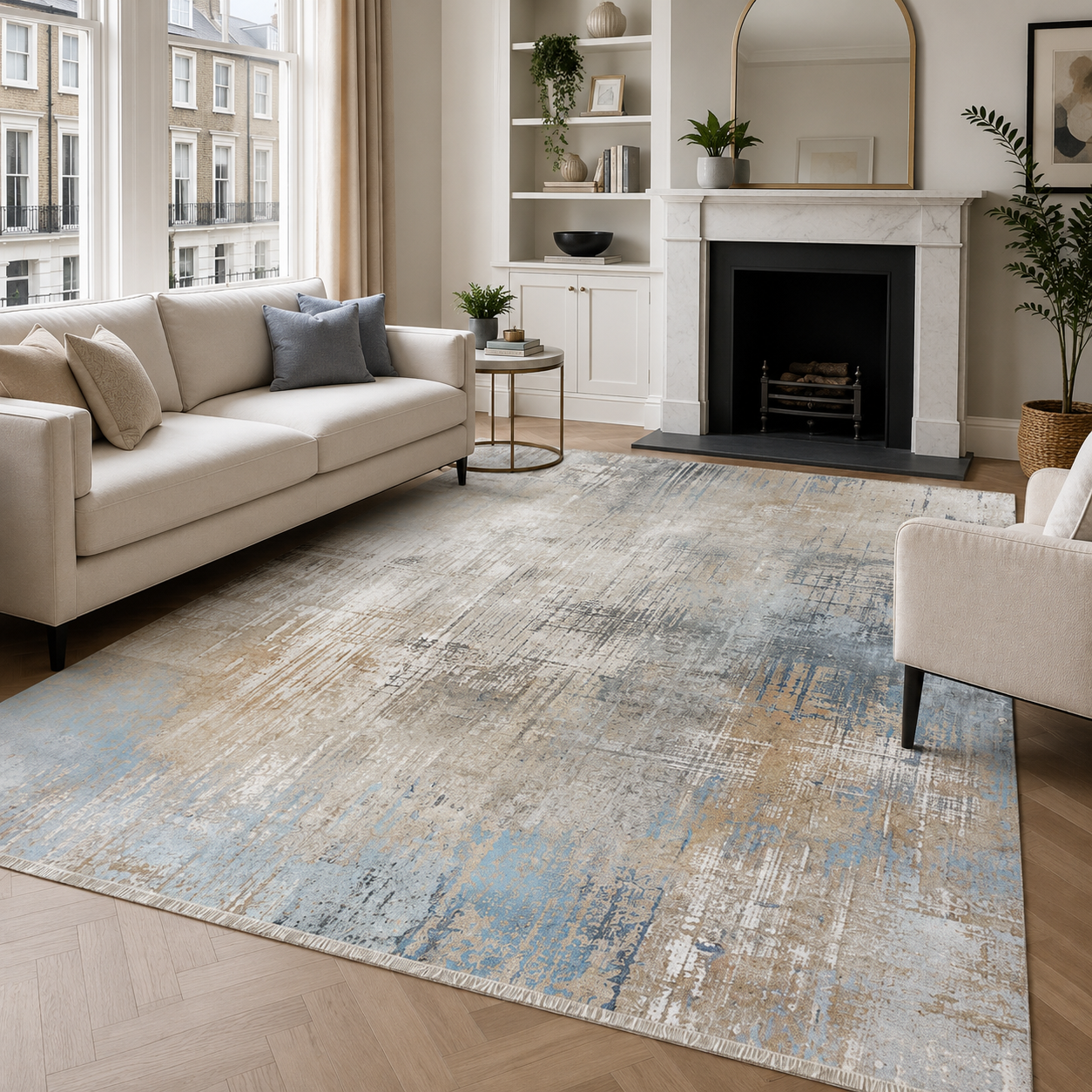 NH7002-T02-01 Tapis Modern Ankara — Silver & Navy