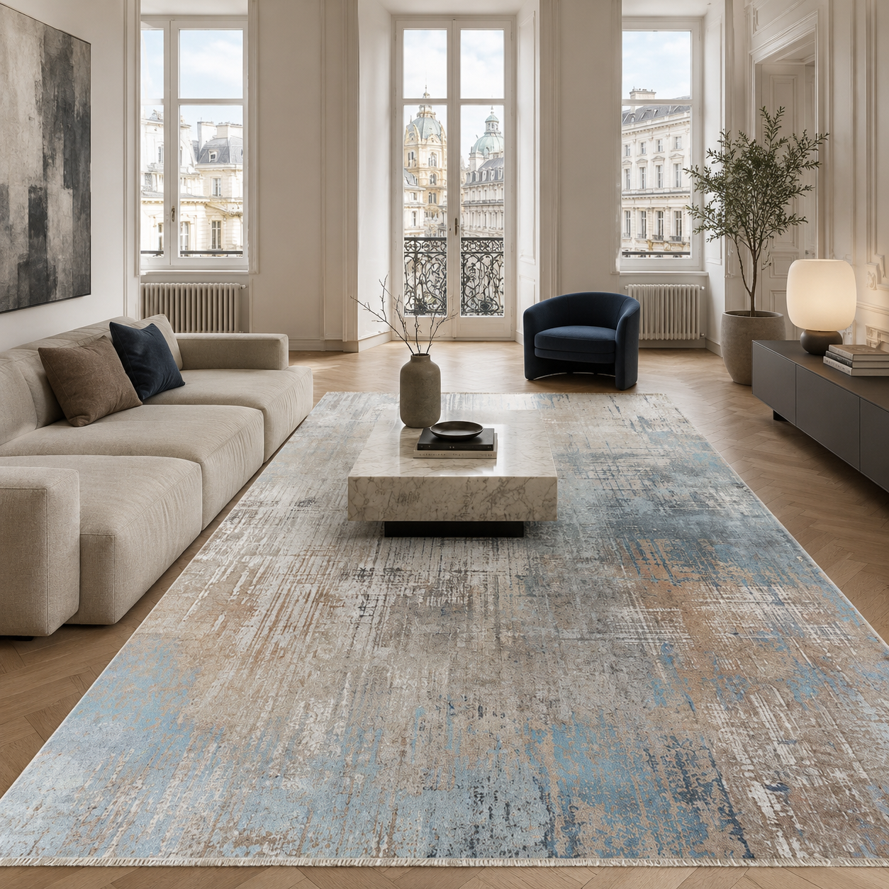NH7002-T02-03 Tapis Modern Ankara — Silver & Navy