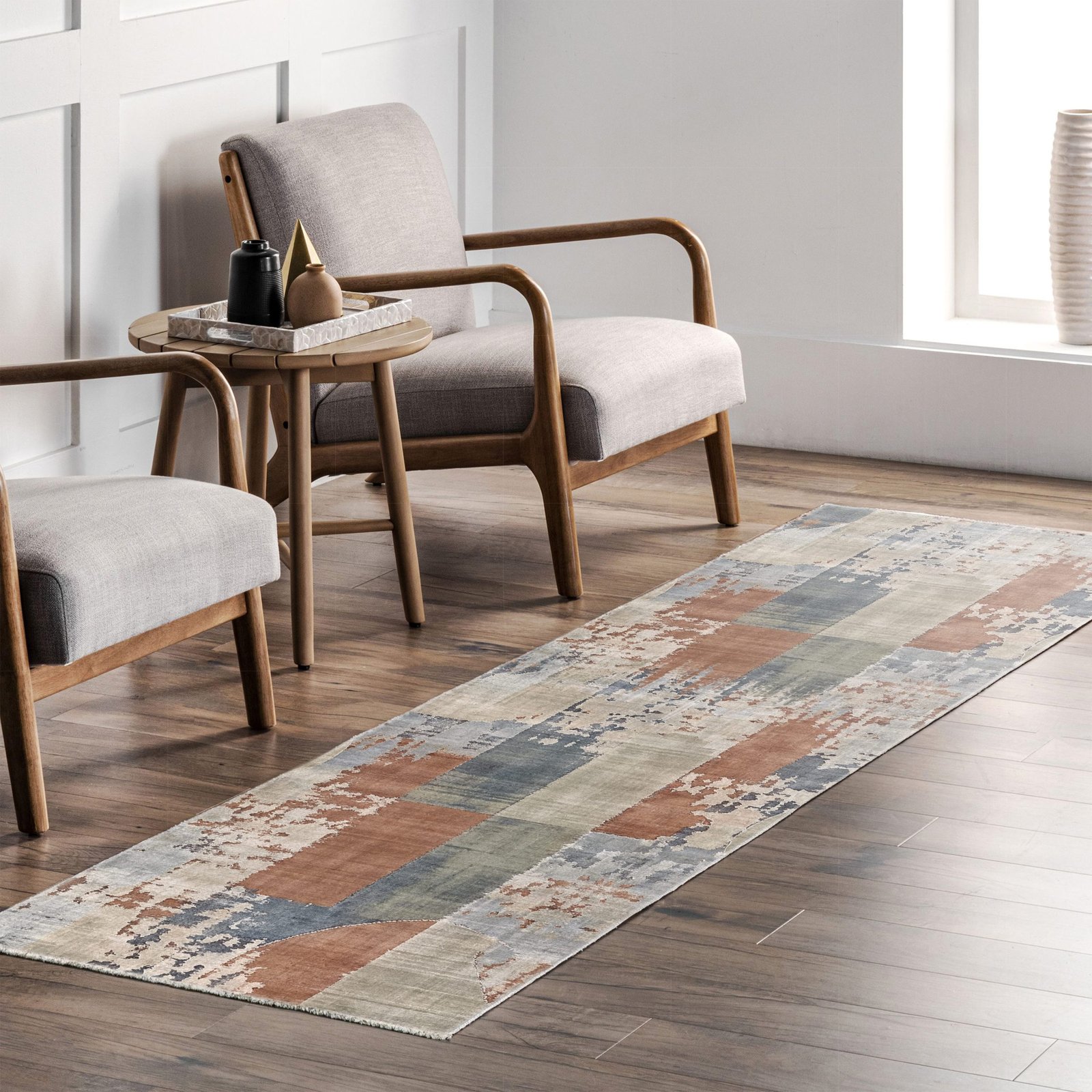 NH7003-T03-04 Tapis Geometric Modern Origami — Navy & Terracotta