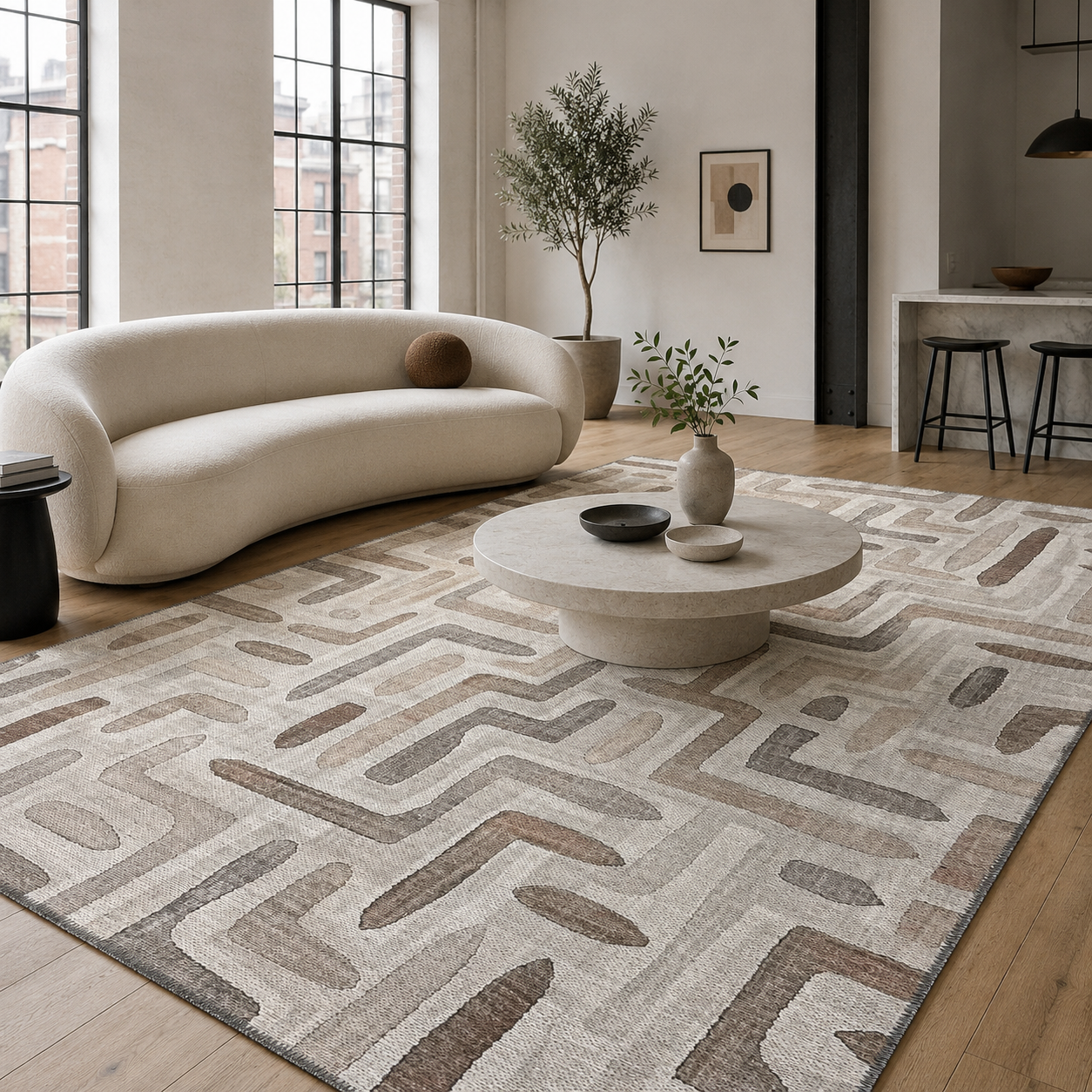 NH7004-T05-01 Tapis Geometric Modern Pixel — Brown