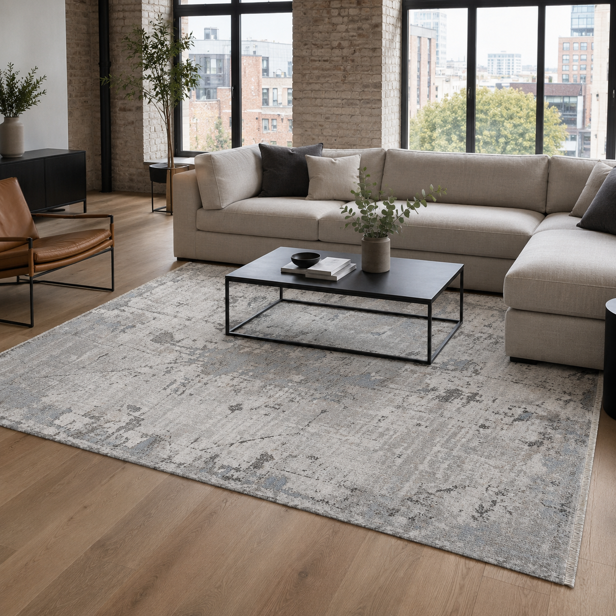NH7009-T13-01 Tapis Modern Vintage Troie — Silver & Navy