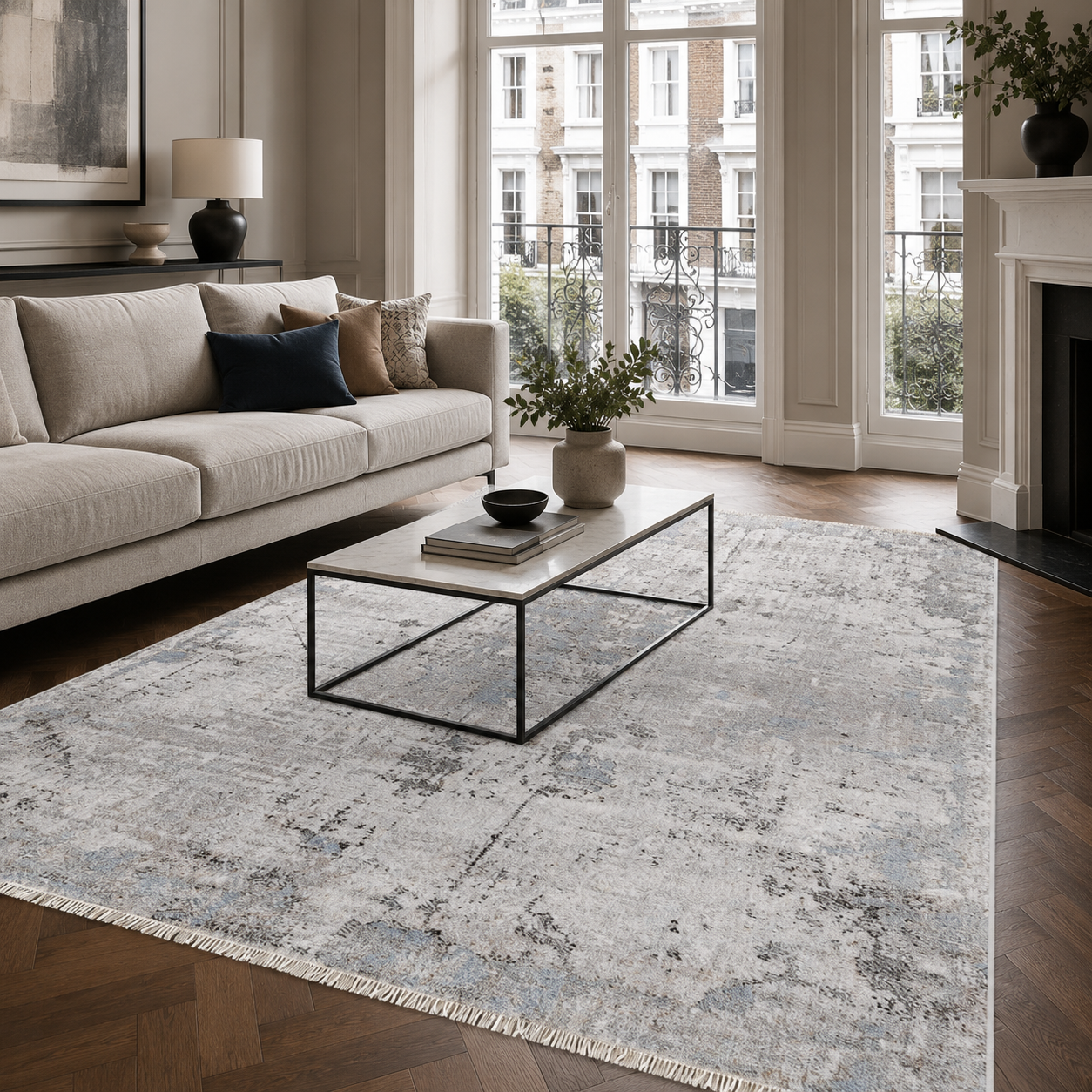 NH7009-T13-03 Tapis Modern Vintage Troie — Silver & Navy
