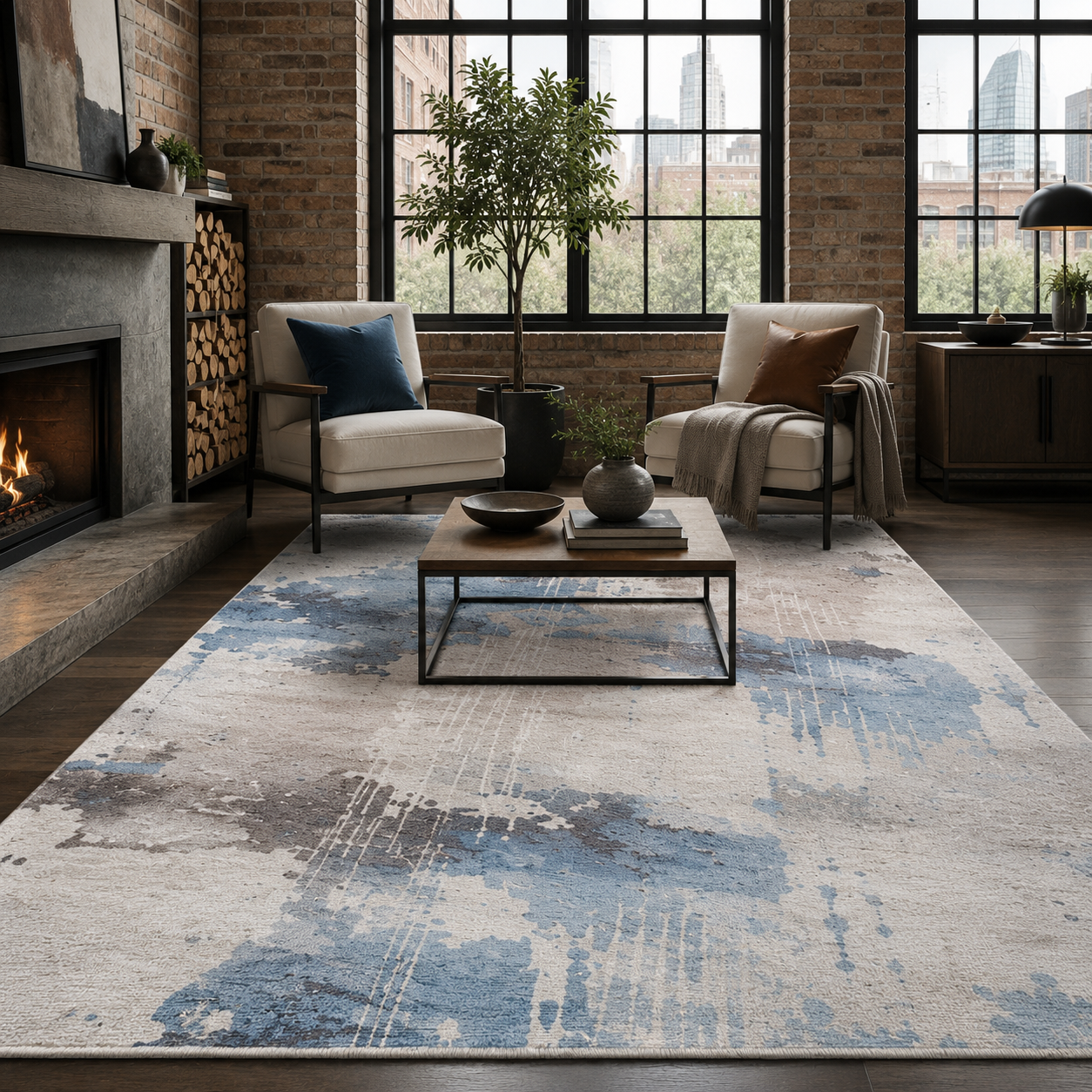 NH7011-T15-03 Tapis Modern Izmir — Silver & Navy