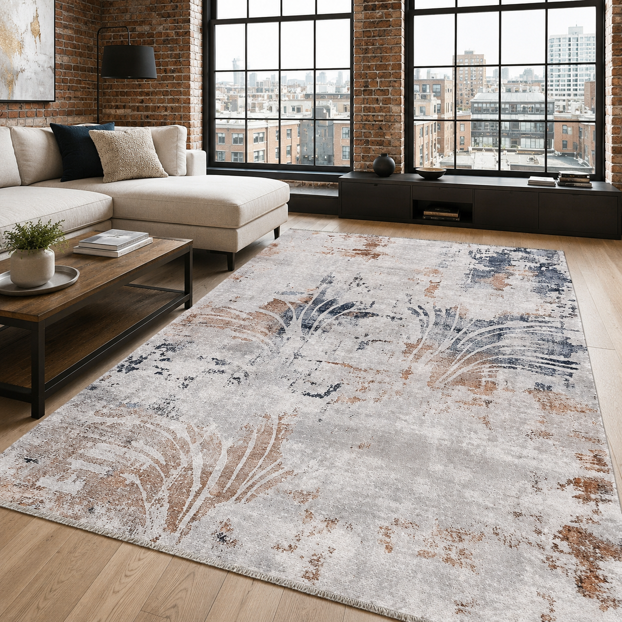 NH7014-T19-01 Tapis Modern Antalya — Navy & Brown