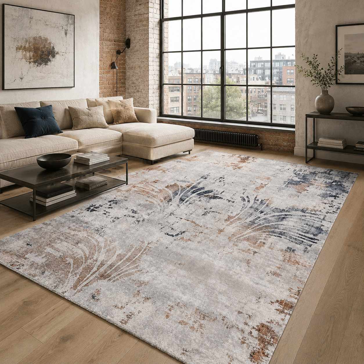 NH7014-T19-03 Tapis Modern Antalya — Navy & Brown