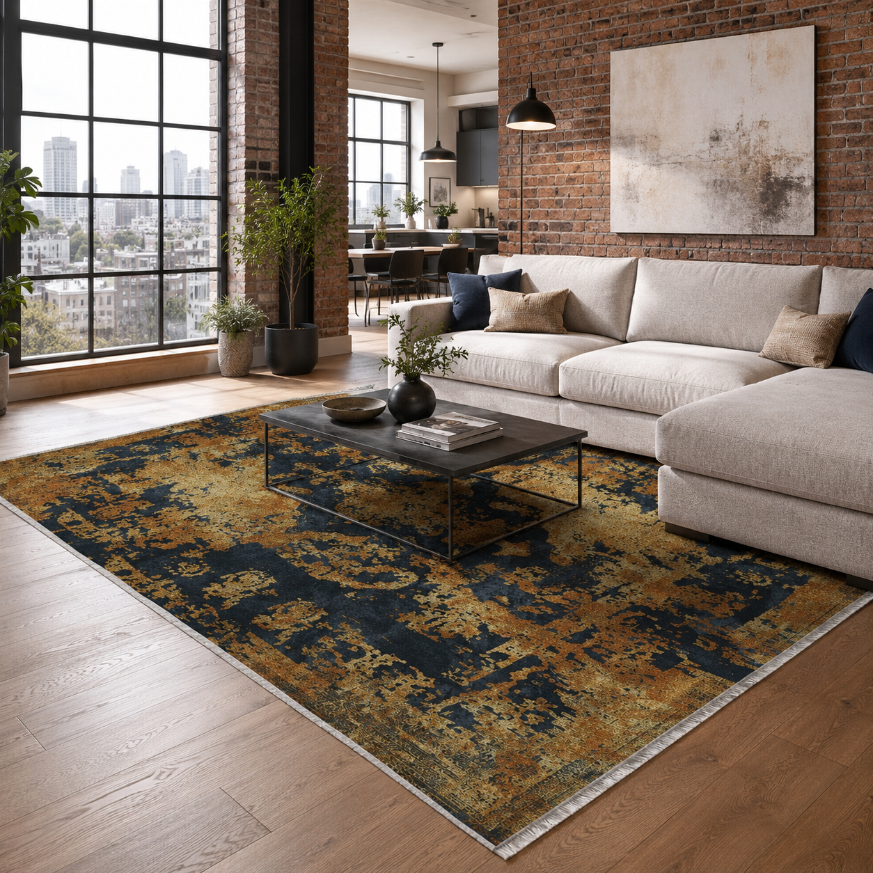 NH7019-04-01-03 Tapis Vintage Xanthos — Gold & Anthracite