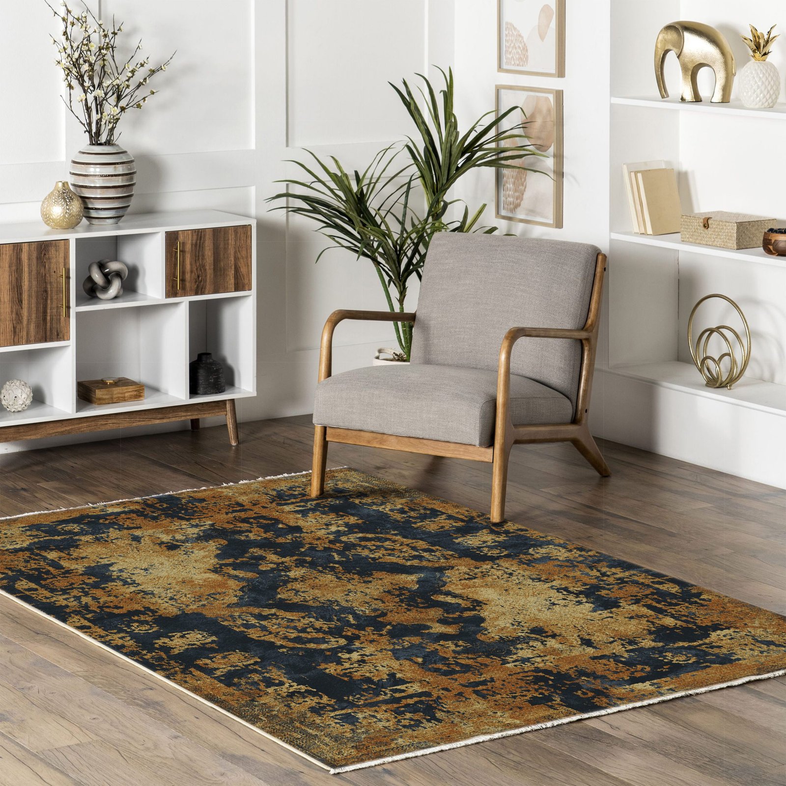 NH7019-04-01-04 Tapis Vintage Xanthos — Gold & Anthracite