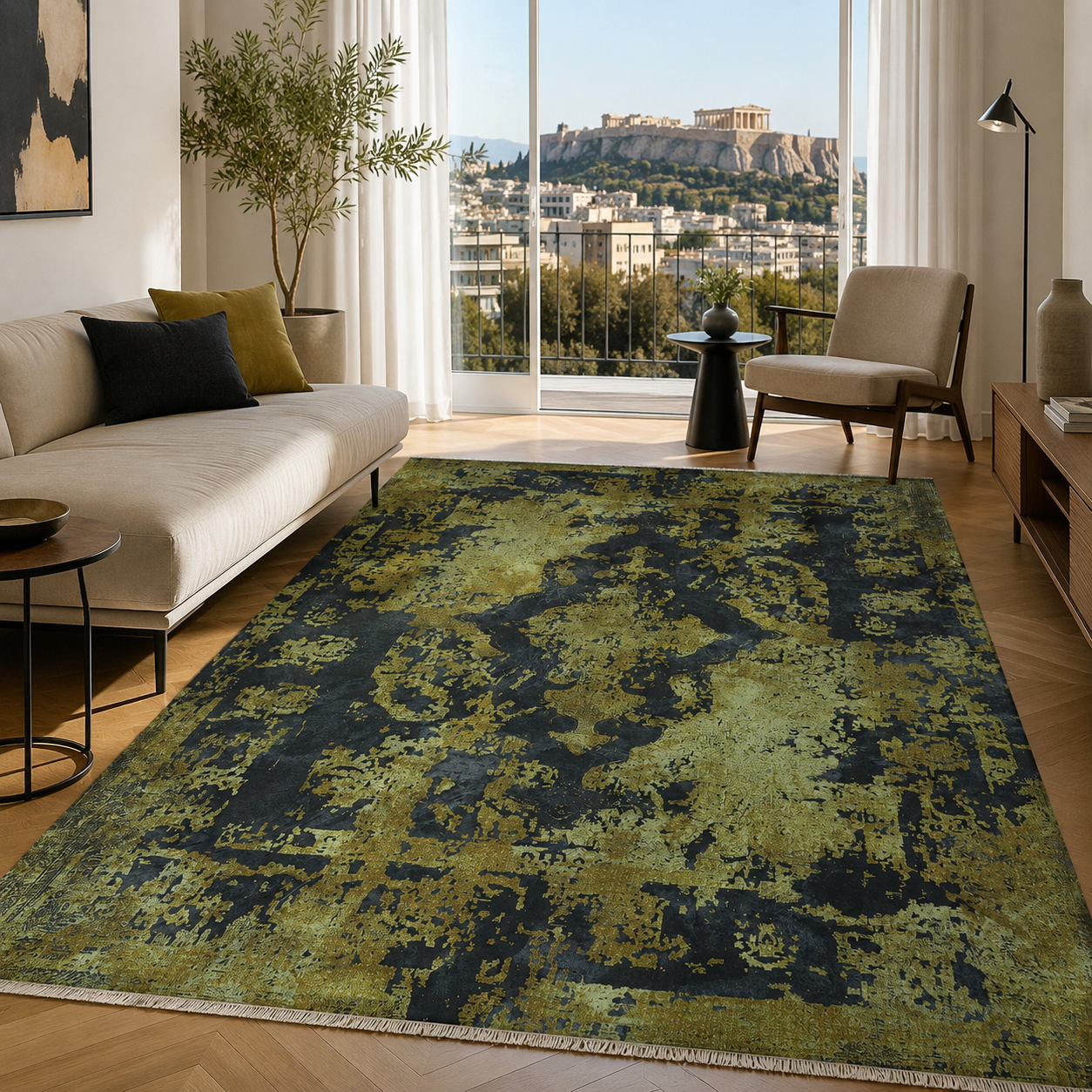 NH7020-04-02-03 Tapis Vintage Patara — Gold & Anthracite
