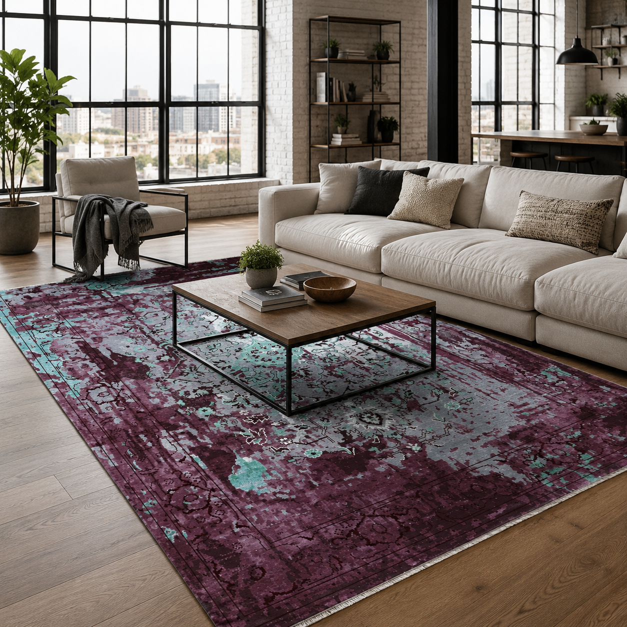 NH7024-15-04-03 Tapis Vintage Phaselis — Purple & Khaki
