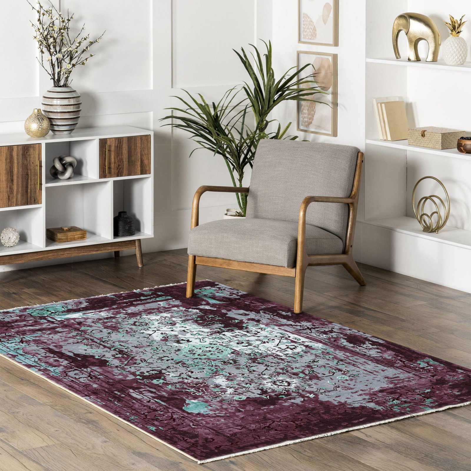 NH7024-15-04-04 Tapis Vintage Phaselis — Purple & Khaki