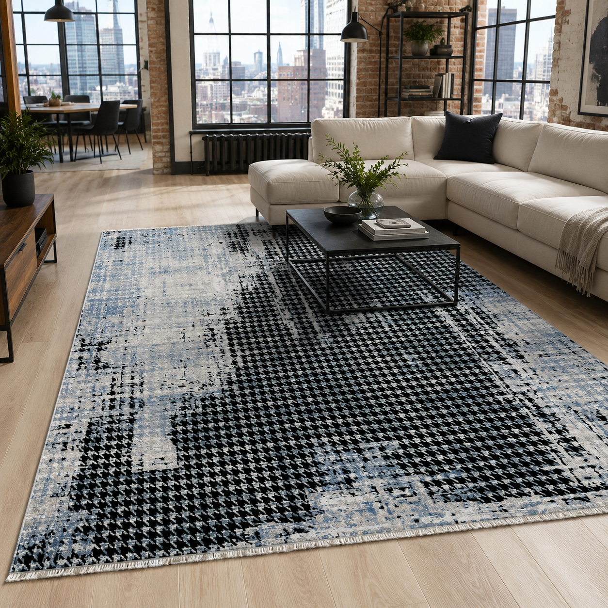 NH7026-17-04-01 Tapis Modern Edirne — Navy & Anthracite