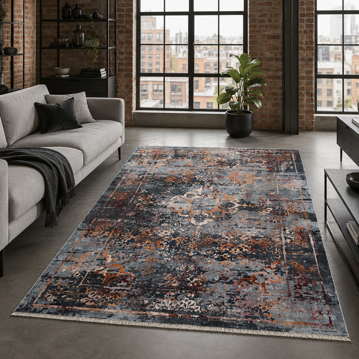 NH7027-23-01-01 Tapis Classic Vintage Termessos — Silver & Terracotta