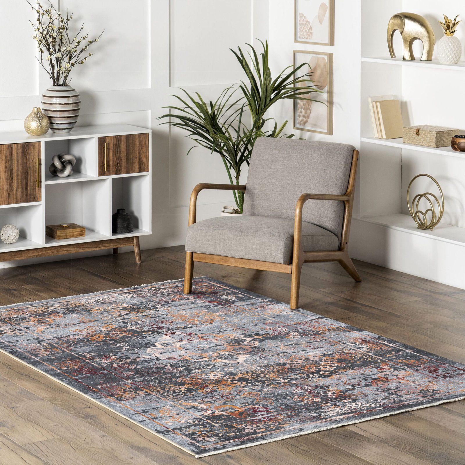 NH7027-23-01-04 Tapis Classic Vintage Termessos — Silver & Terracotta