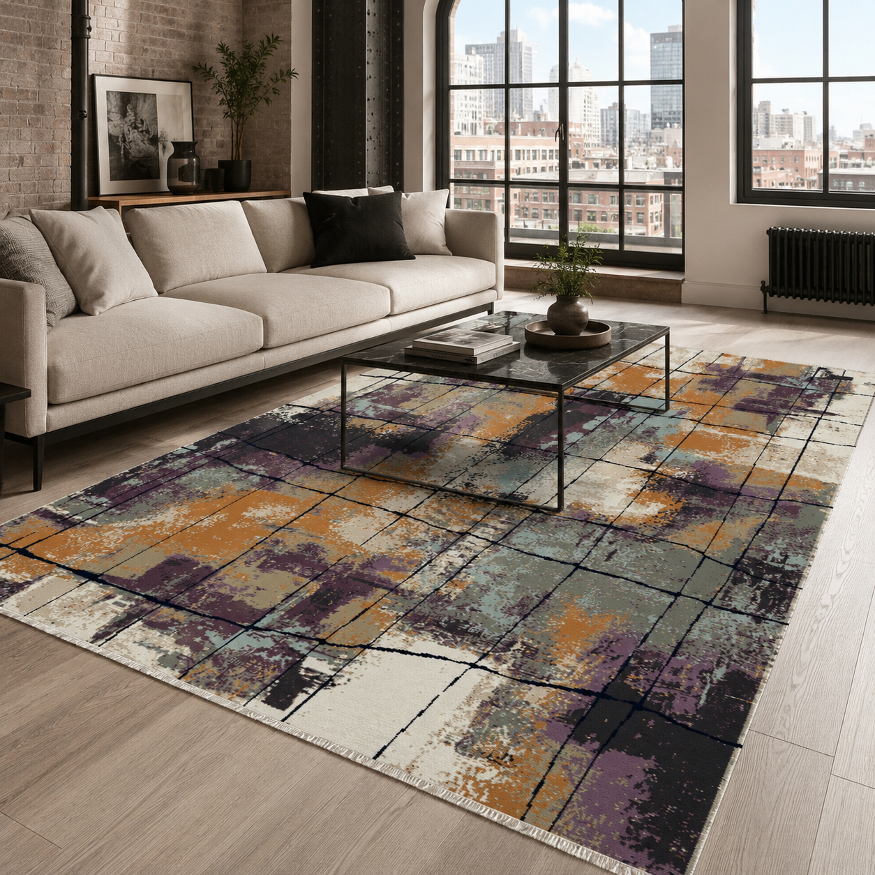 NH7030-39-01-01 Tapis Modern Eskisehir — Purple & Gold