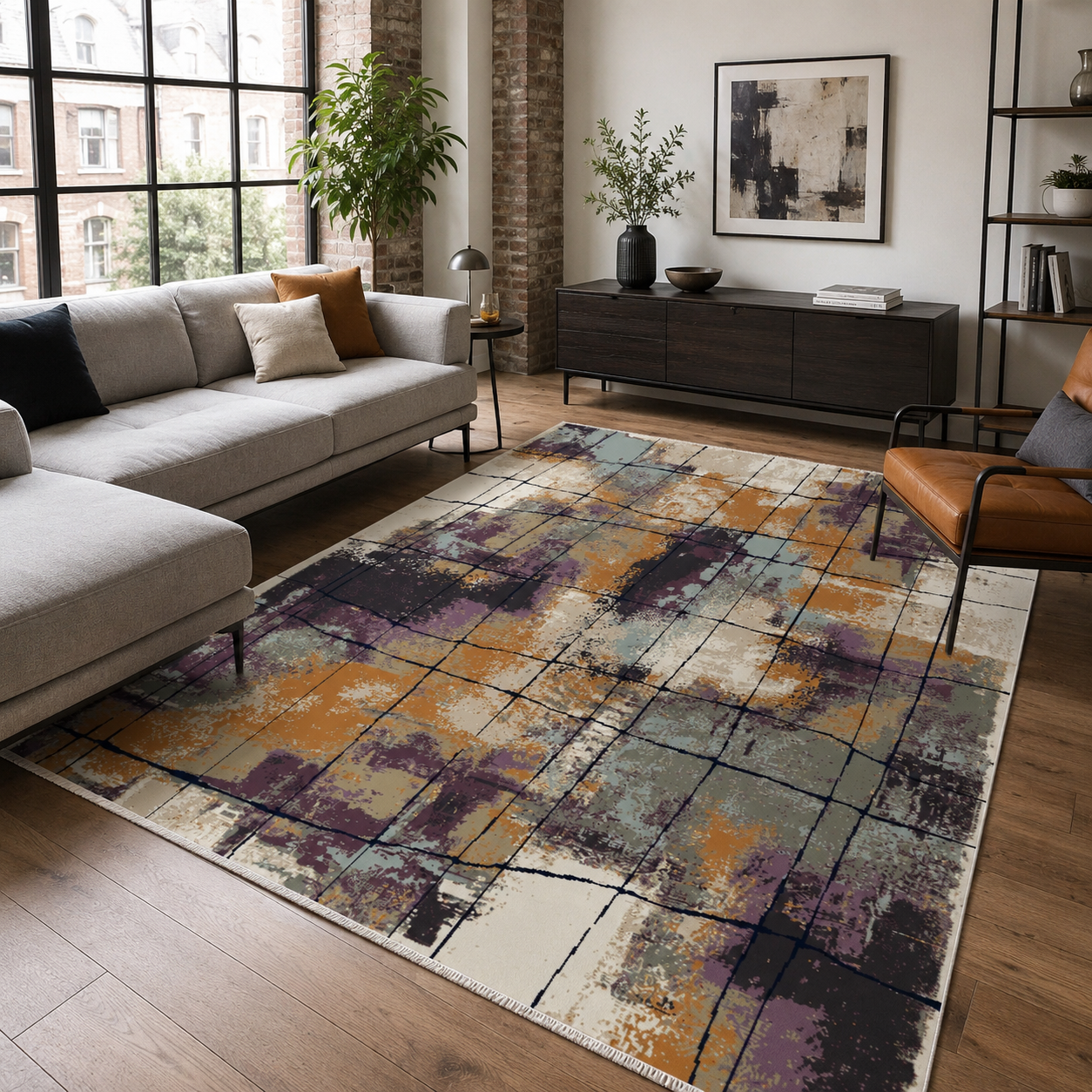 NH7030-39-01-03 Tapis Modern Eskisehir — Purple & Gold