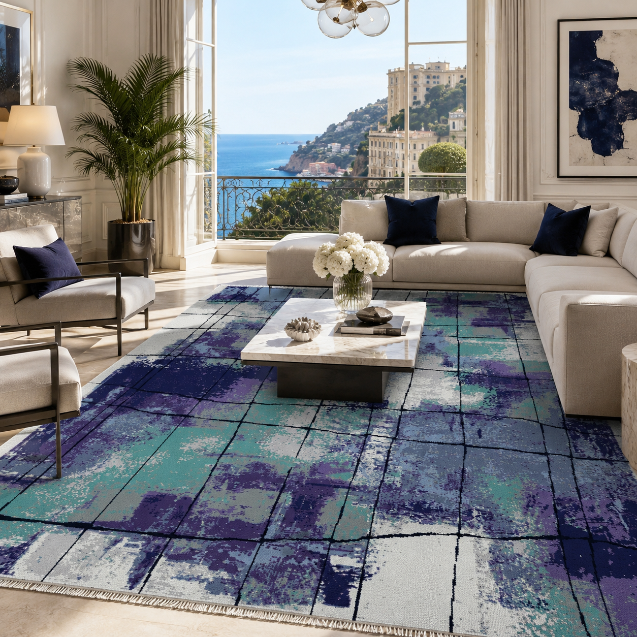 NH7031-39-02-03 Tapis Modern Bodrum — Purple & Navy