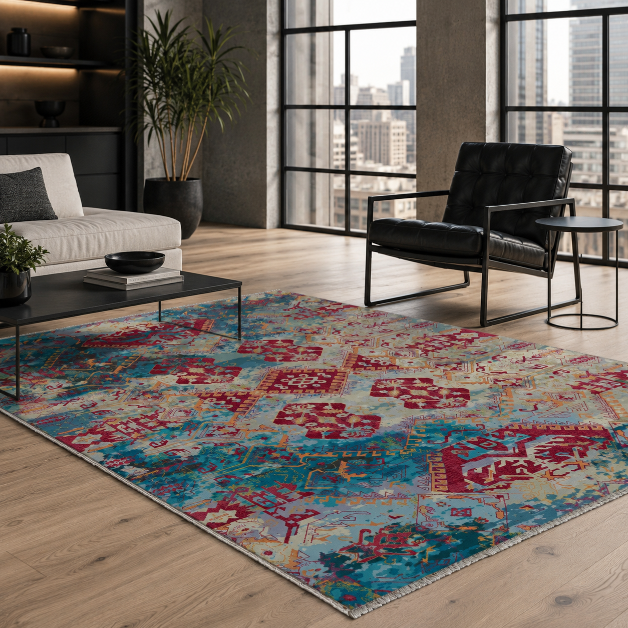 NH7032-41-01-03 Tapis Ethnic Dalaman — Burgundy & Khaki