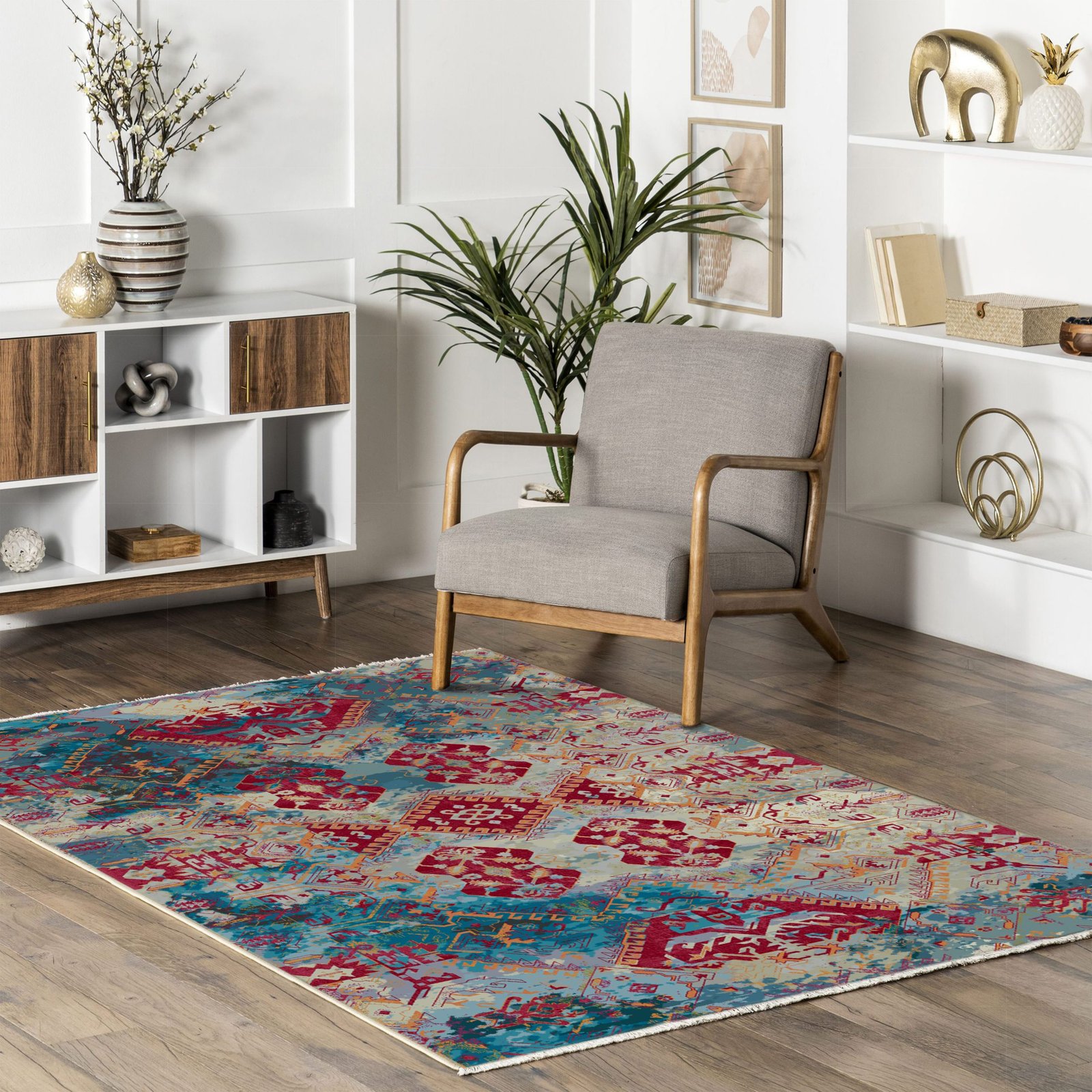 NH7032-41-01-04 Tapis Ethnic Dalaman — Burgundy & Khaki