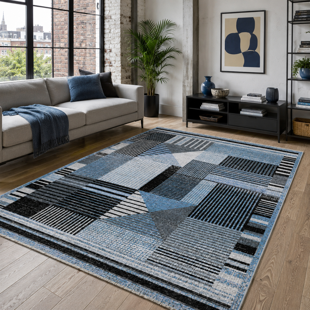 NH7036-64-02-03 Tapis Modern Cesme — Navy & Anthracite