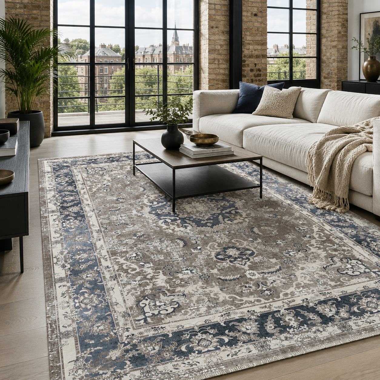 NH7039-126-01-01 Tapis Classic Vintage Antakya — White & Brown
