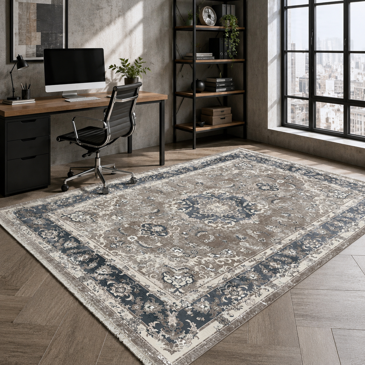 NH7039-126-01-03 Tapis Classic Vintage Antakya — White & Brown