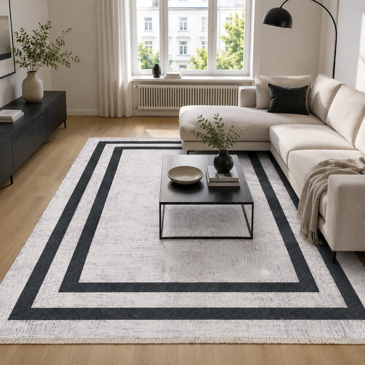 NH7057-387-03-03 Tapis Classic Modern Olympos — Silver & Anthracite