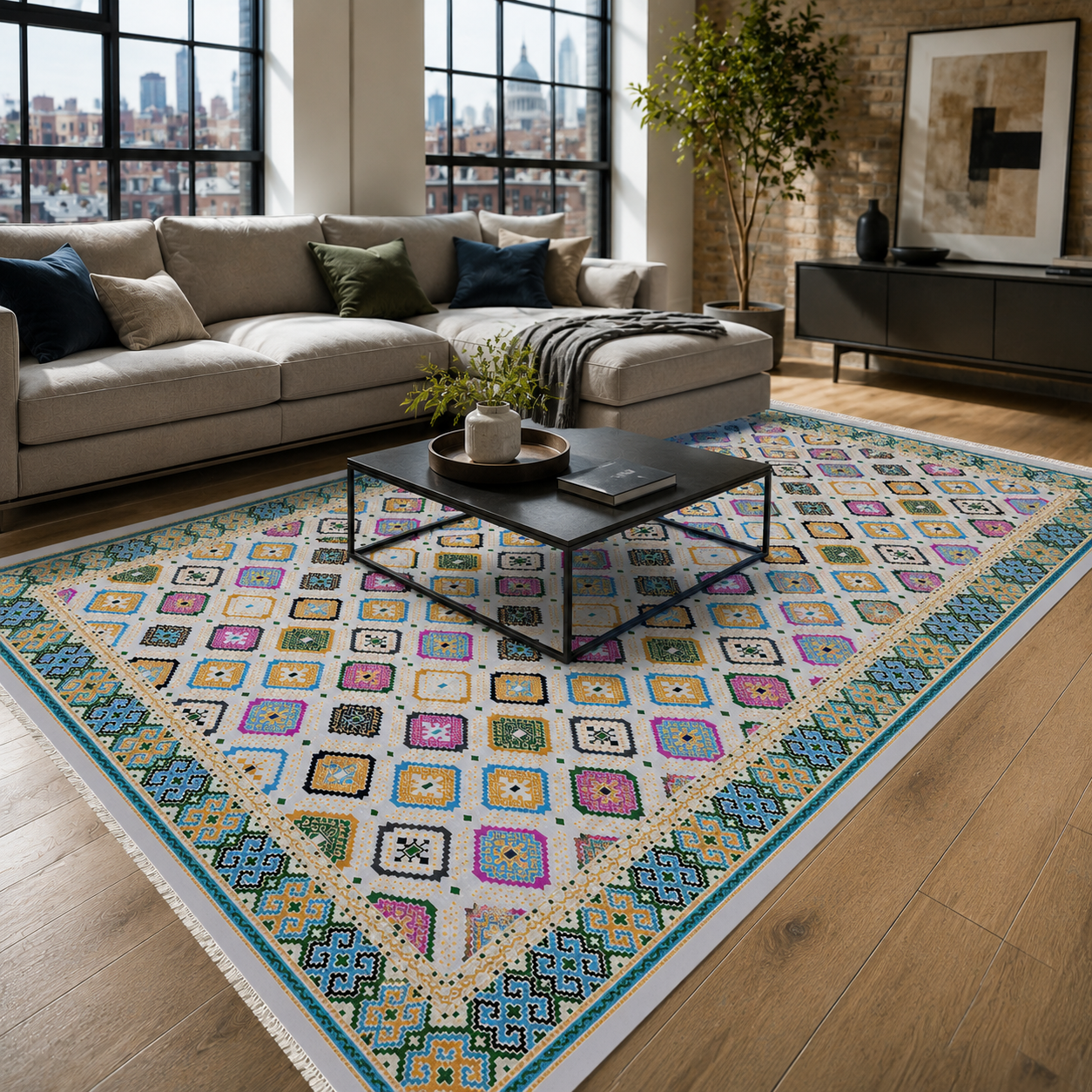 NH7062-404-01-03 Tapis Ethnic Aksaray — Gold