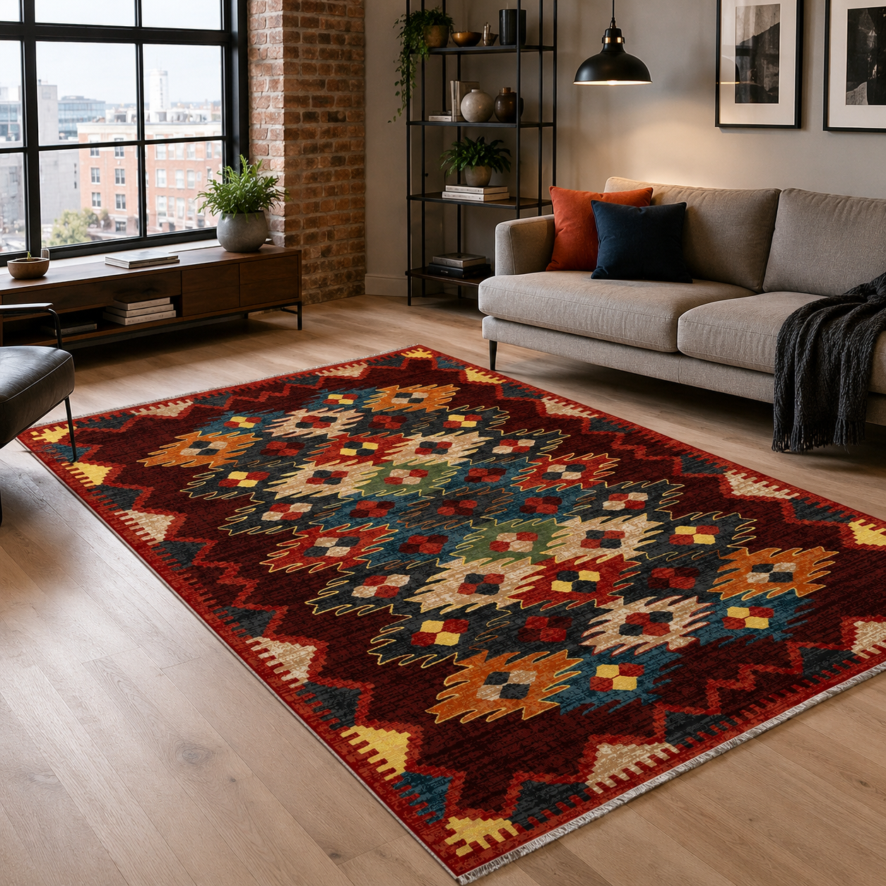 NH7066-441-01-01 Tapis Ethnic Classic Erzurum — Burgundy