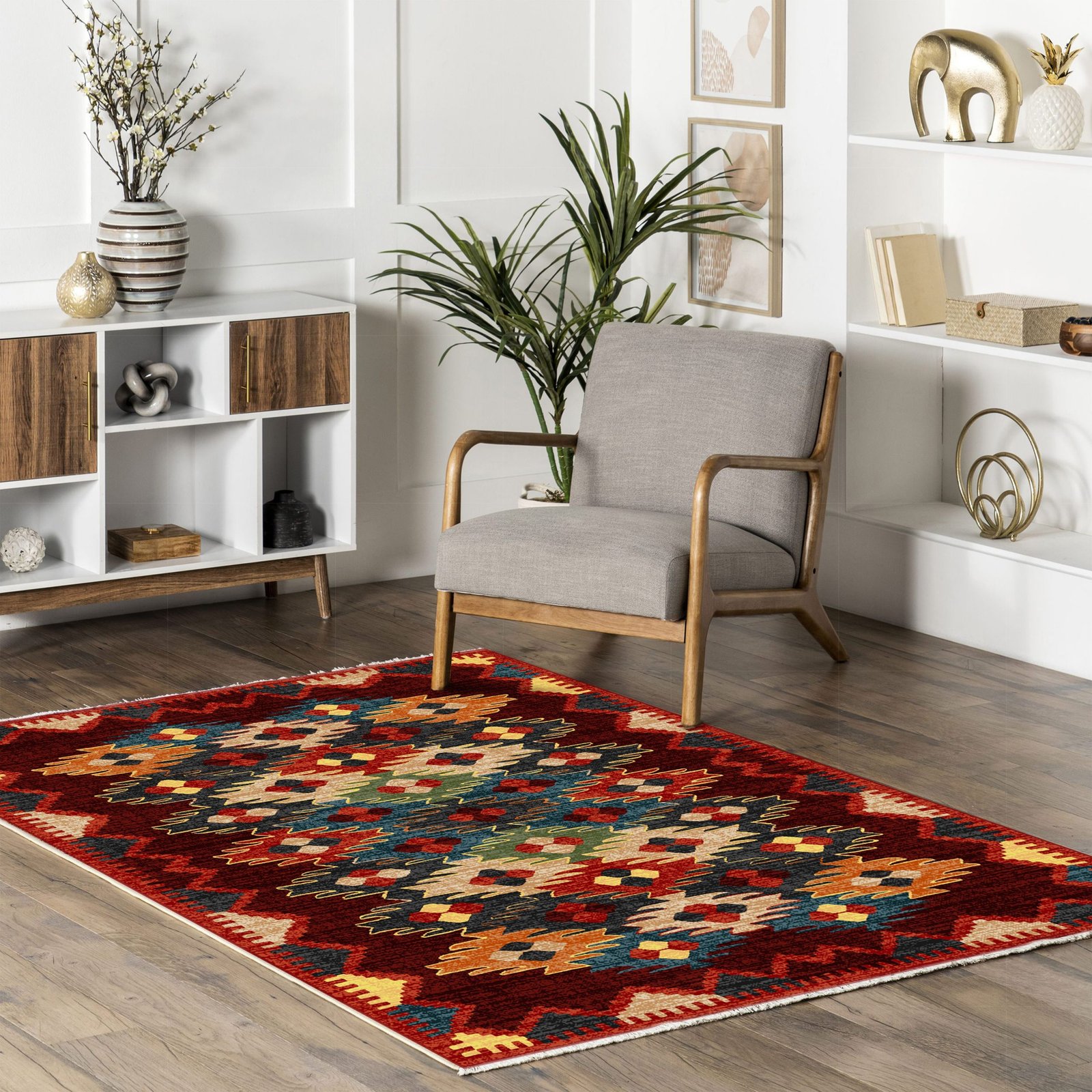 NH7066-441-01-04 Tapis Ethnic Classic Erzurum — Burgundy