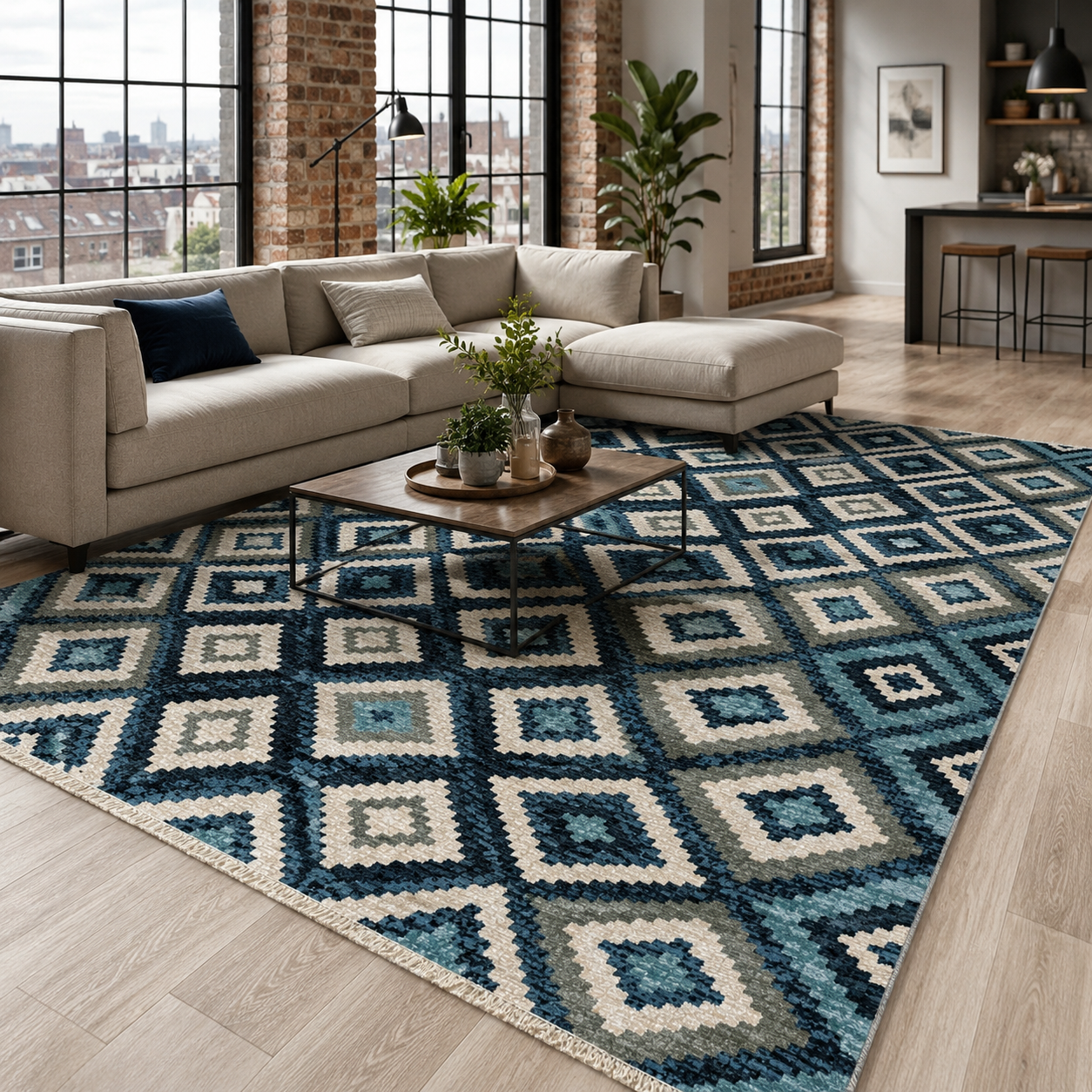 NH7070-444-02-01 Tapis Ethnic Classic Adiyaman — Navy & Khaki