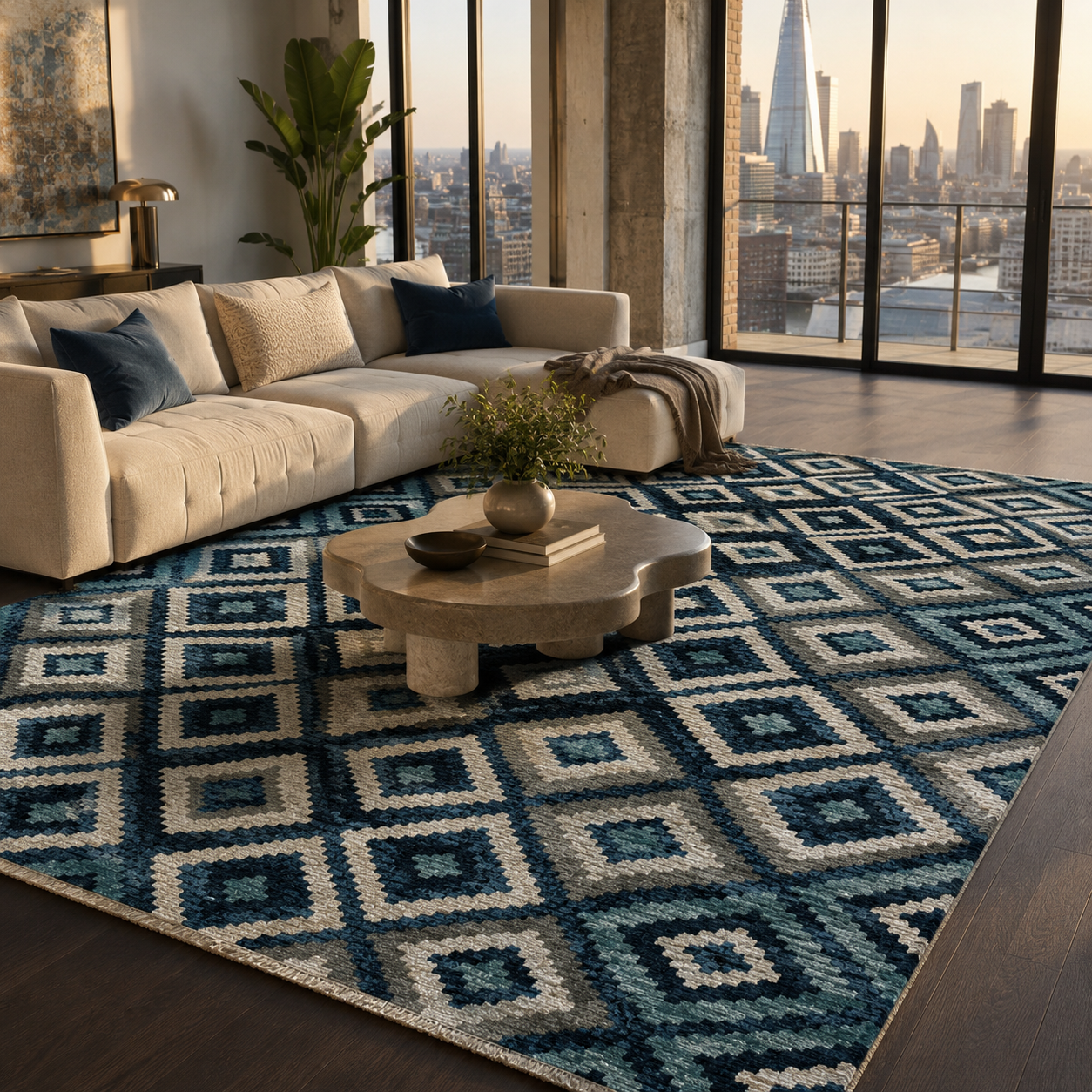 NH7070-444-02-03 Tapis Ethnic Classic Adiyaman — Navy & Khaki