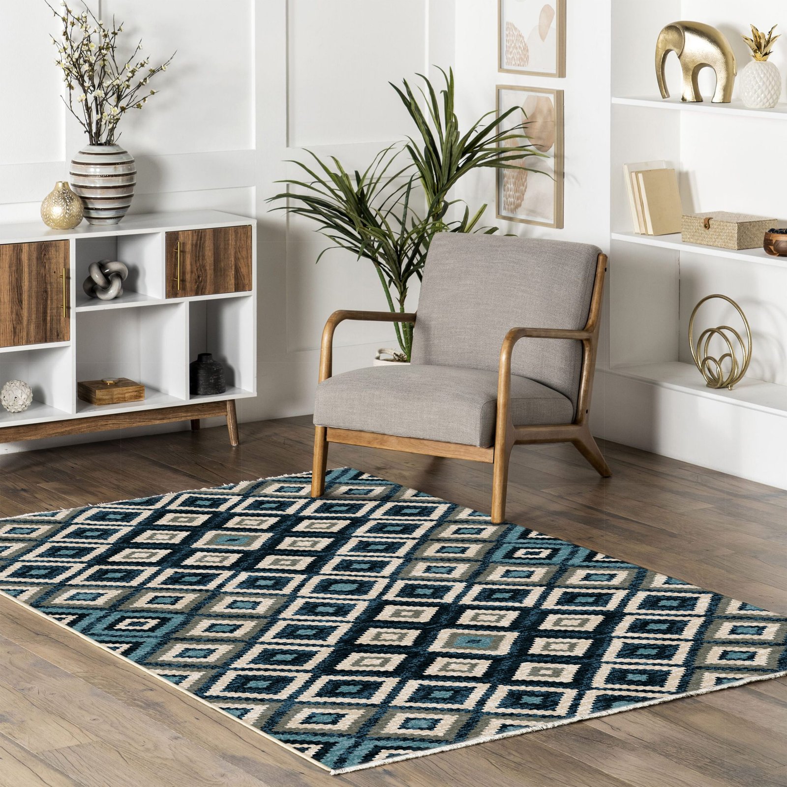 NH7070-444-02-04 Tapis Ethnic Classic Adiyaman — Navy & Khaki