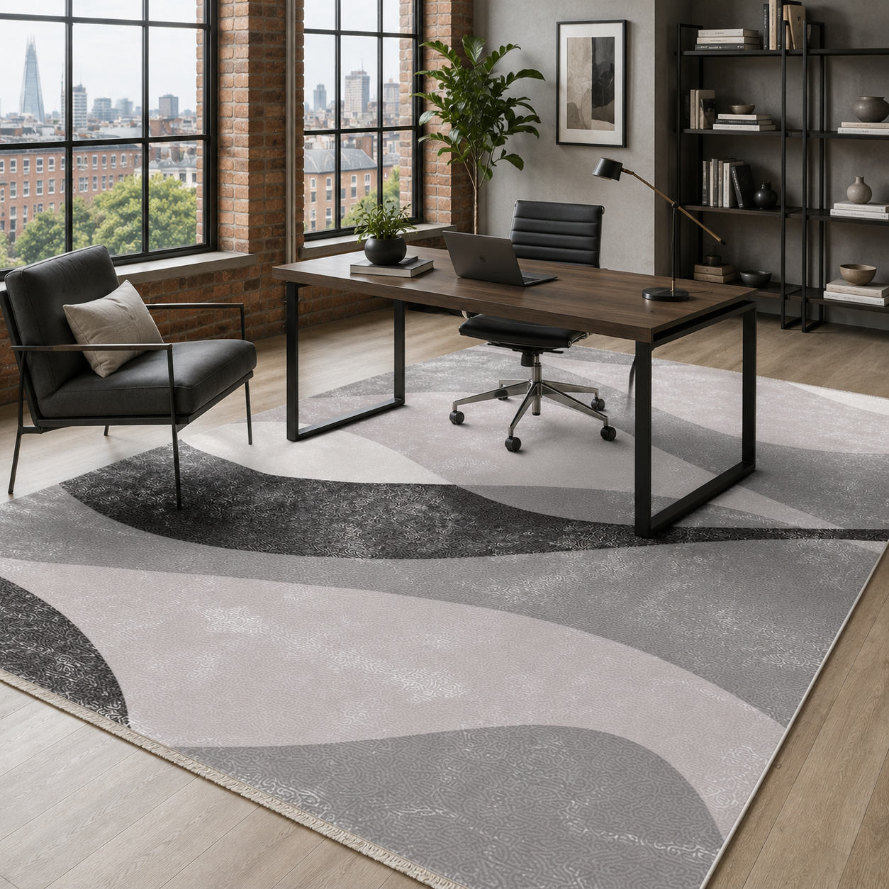 NH7073-465-01-03 Tapis Geometric Modern Prisme — Silver & Anthracite