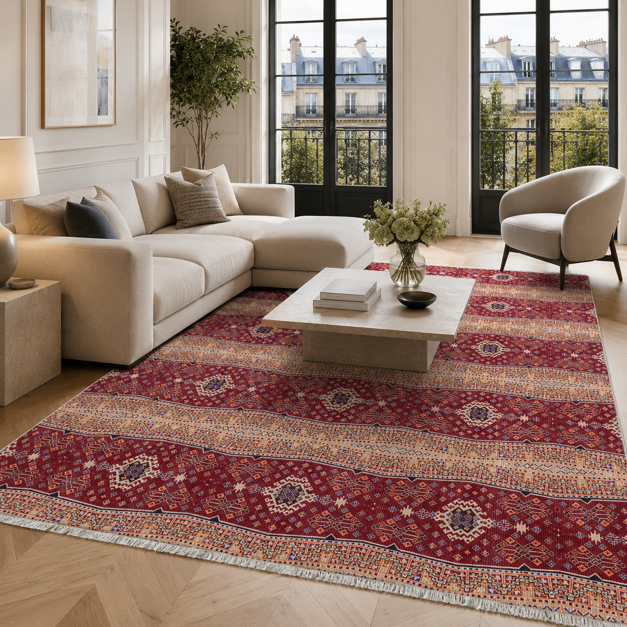 NH7080-1051-01 Tapis Ethnic Kilim 3 — Burgundy