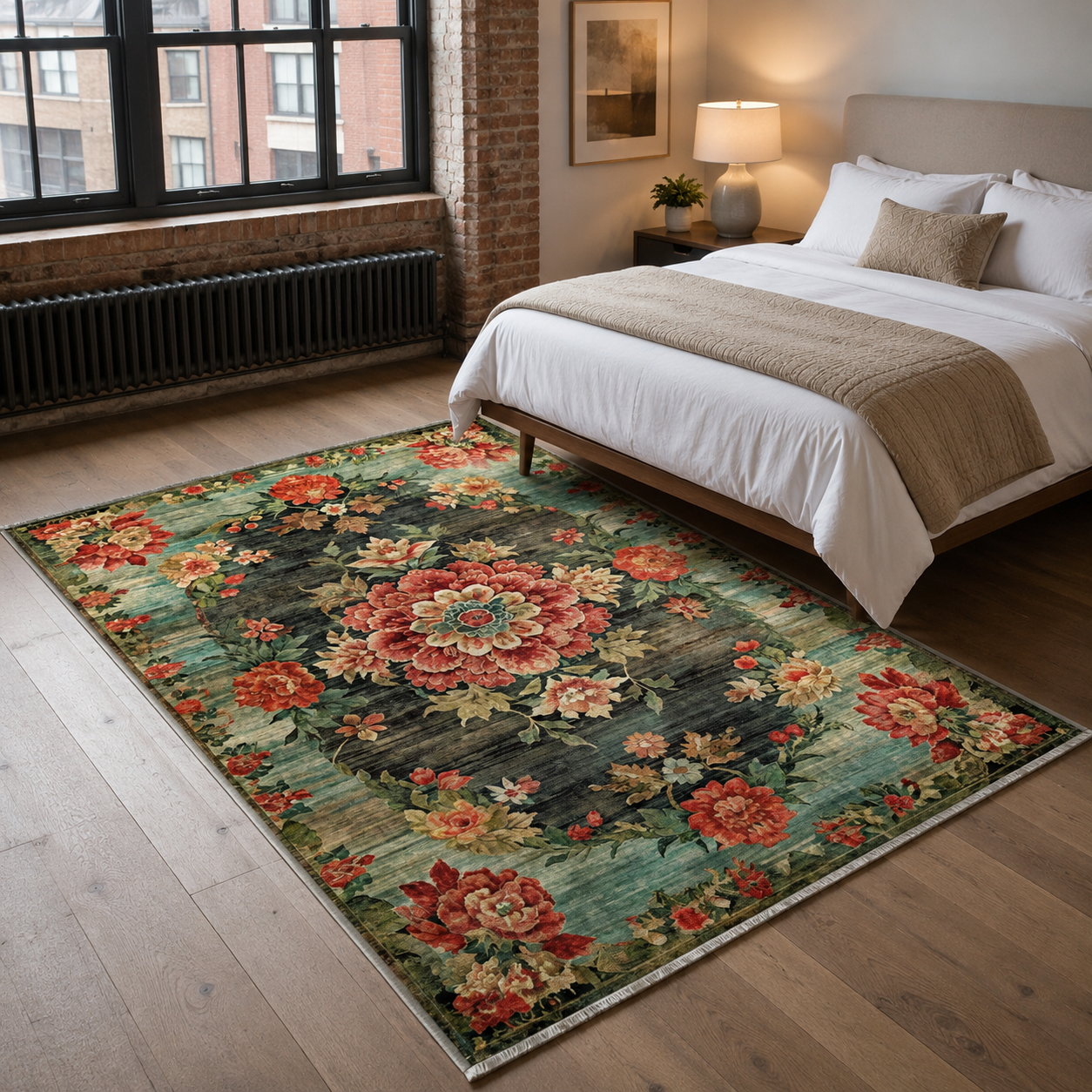 NH7093-606-01-01 Tapis Ethnic Dalaman 3 — Burgundy & Anthracite