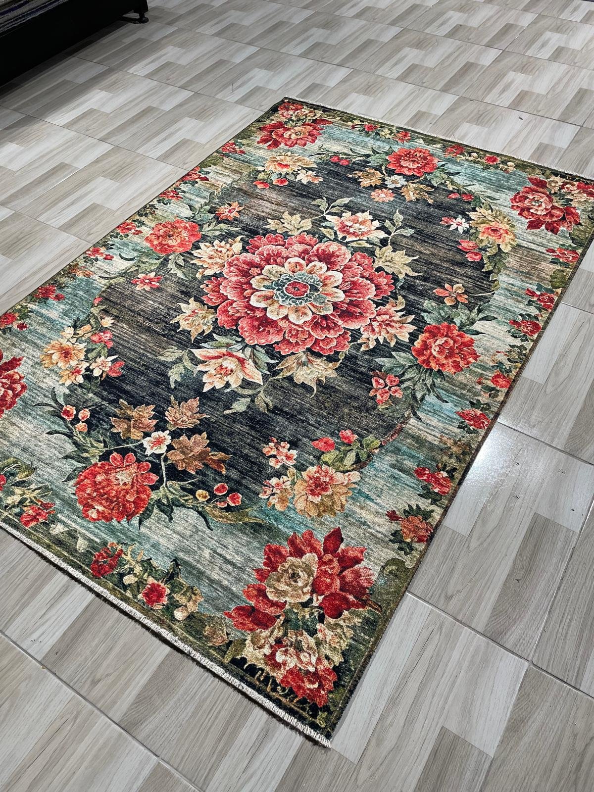 NH7093-606-01-02 Tapis Ethnic Dalaman 3 — Burgundy & Anthracite