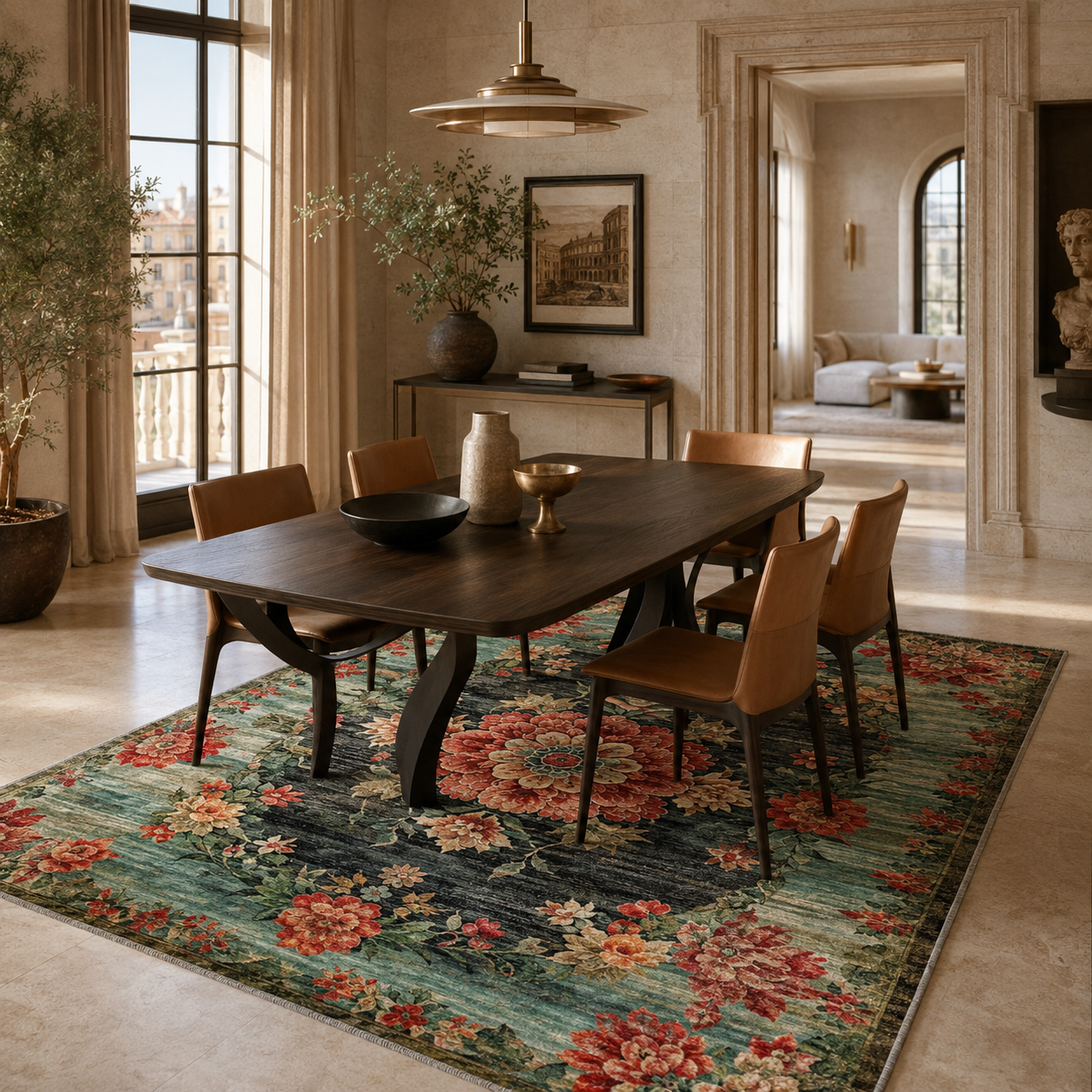 NH7093-606-01-03 Tapis Ethnic Dalaman 3 — Burgundy & Anthracite