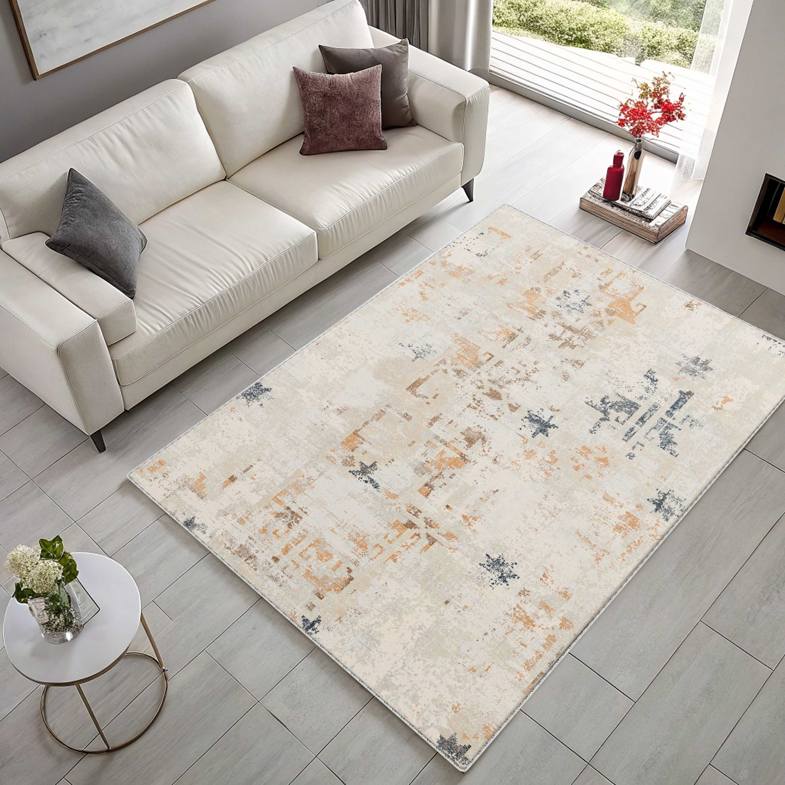 NH7116-490-01-02 Tapis Ethnic Modern Polonezkoy — Navy & Gold