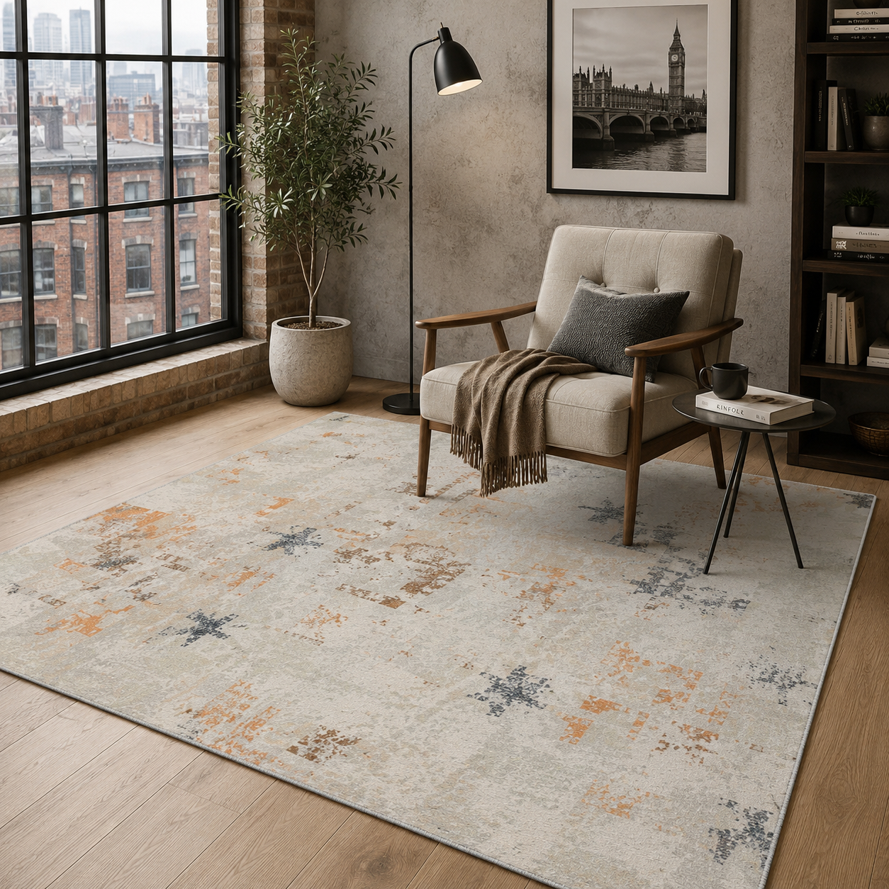 NH7116-490-01-03 Tapis Ethnic Modern Polonezkoy — Navy & Gold