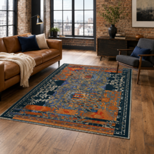 Tapis Classic Vintage Kars — Navy & Terracotta