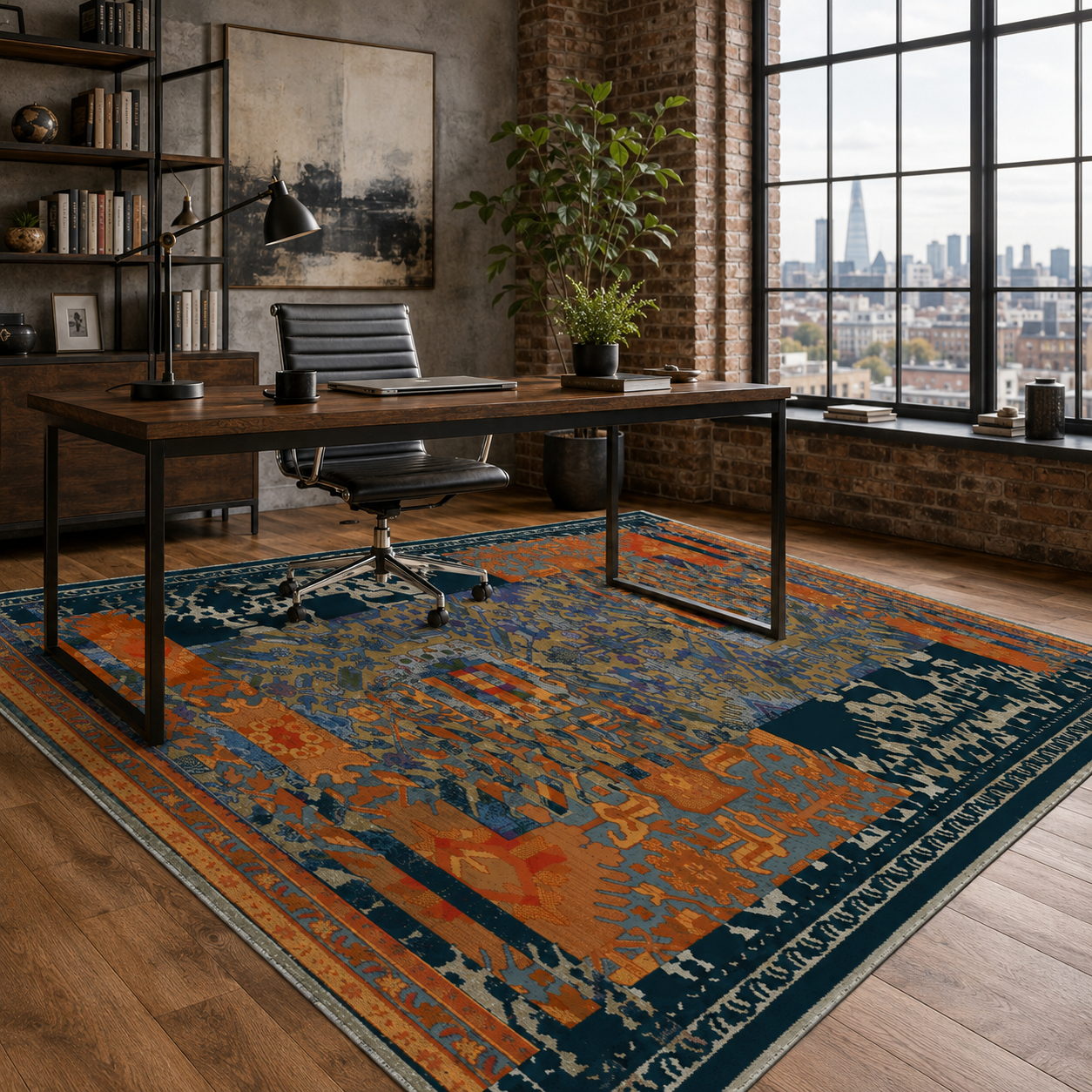 NH7119-43-01-03 Tapis Classic Vintage Kars — Navy & Terracotta