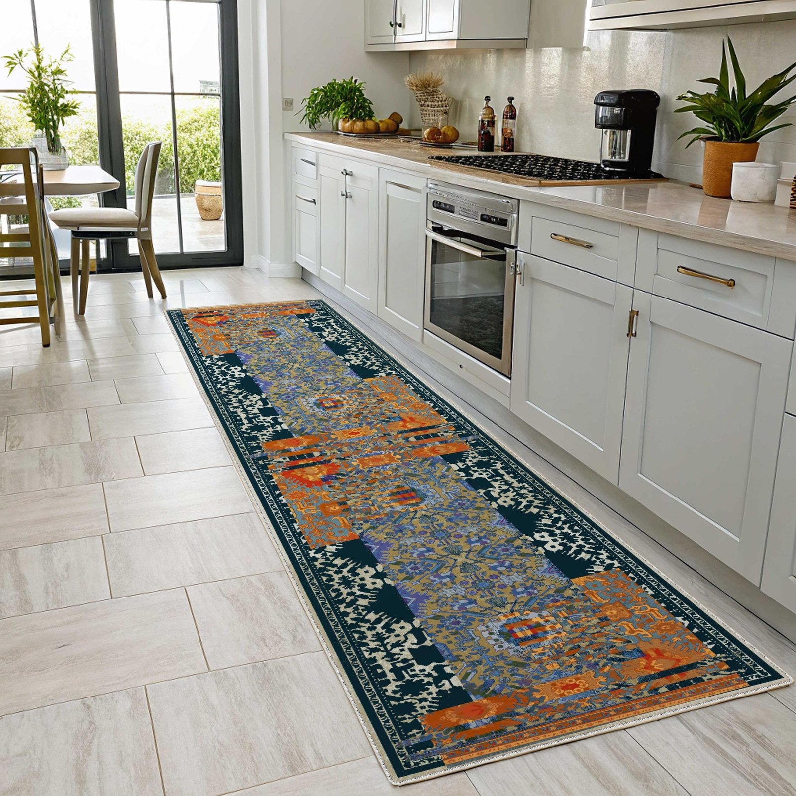 NH7119-43-01-04 Tapis Classic Vintage Kars — Navy & Terracotta