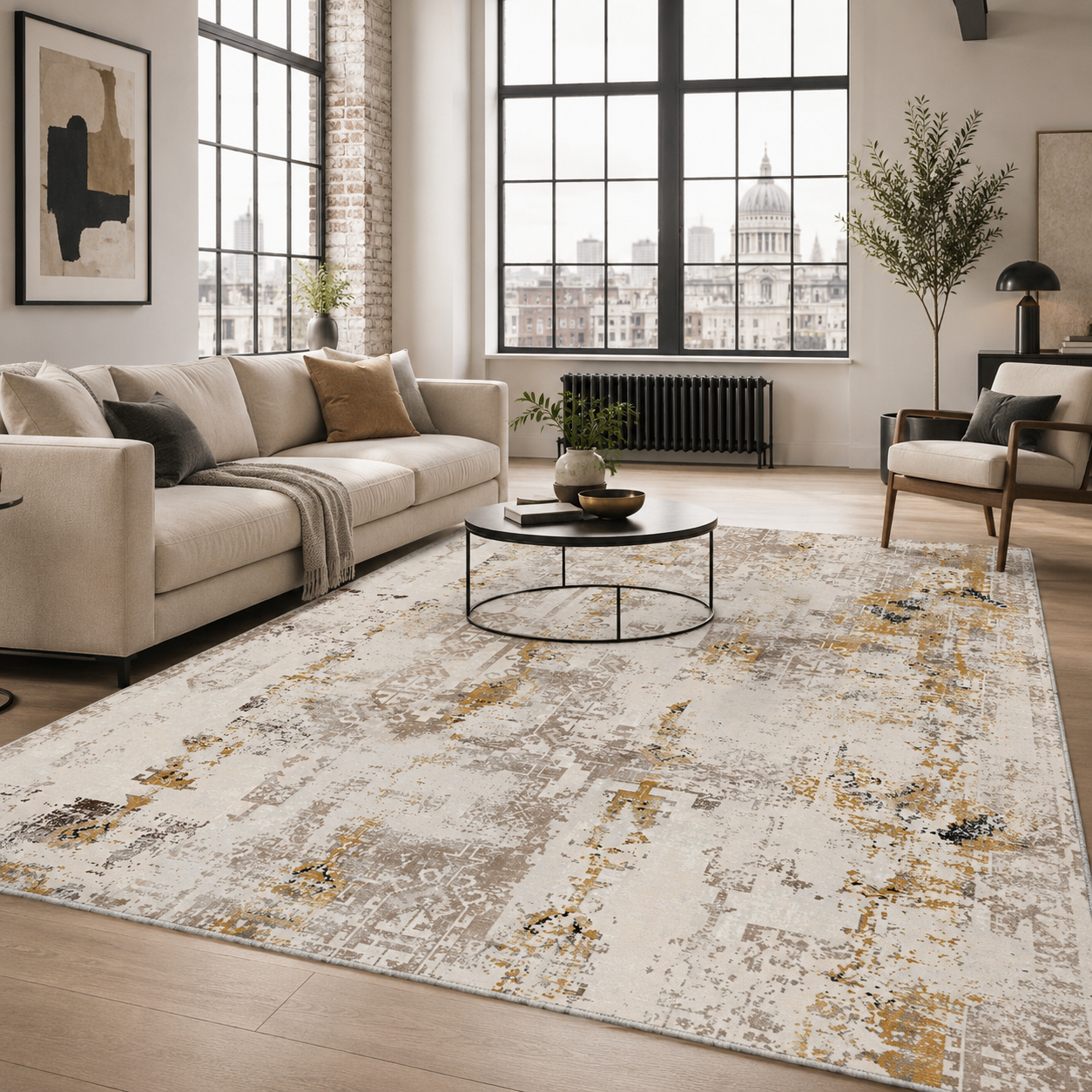 NH7121-488-01-01 Tapis Ethnic Vintage Van — Gold & Brown