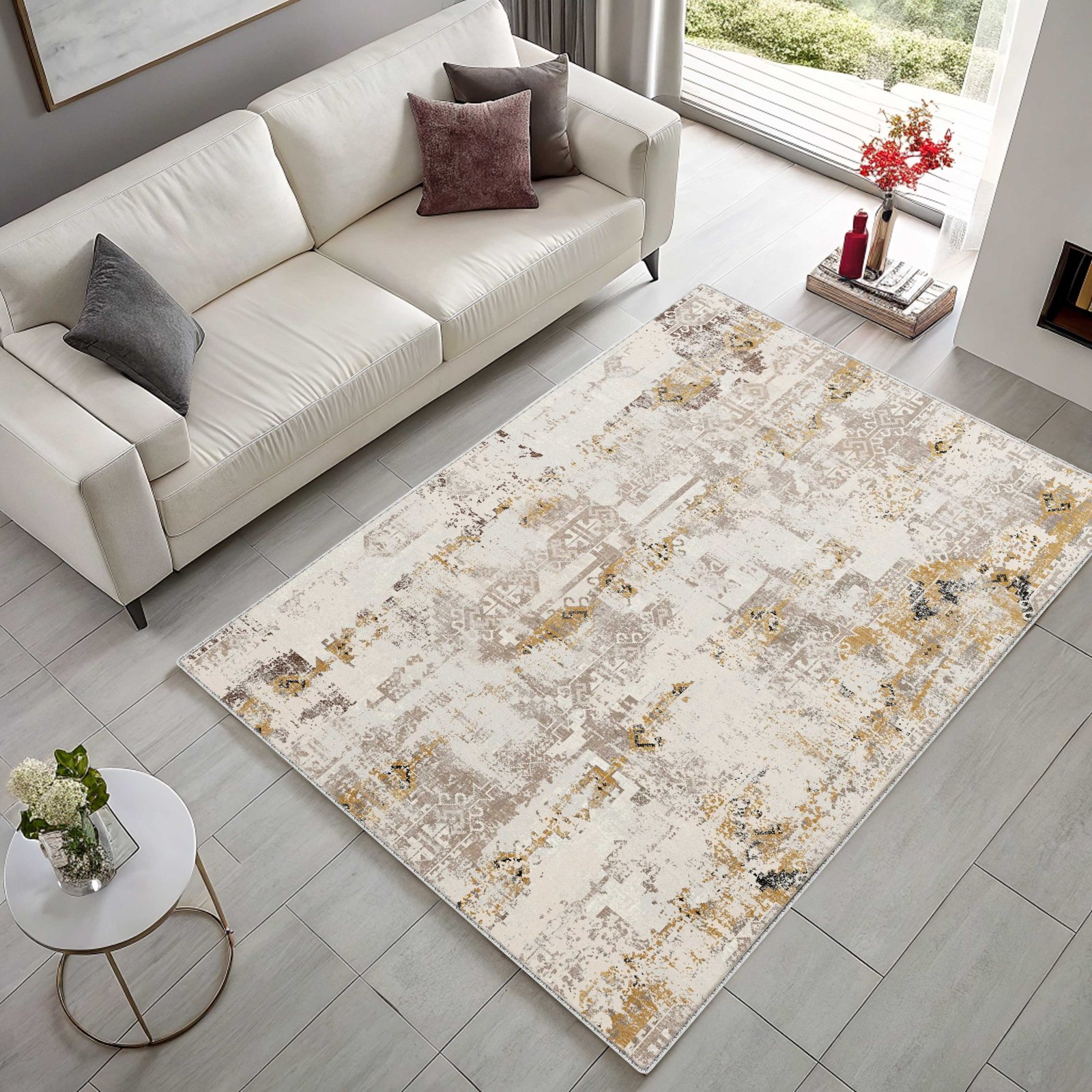 NH7121-488-01-02 Tapis Ethnic Vintage Van — Gold & Brown