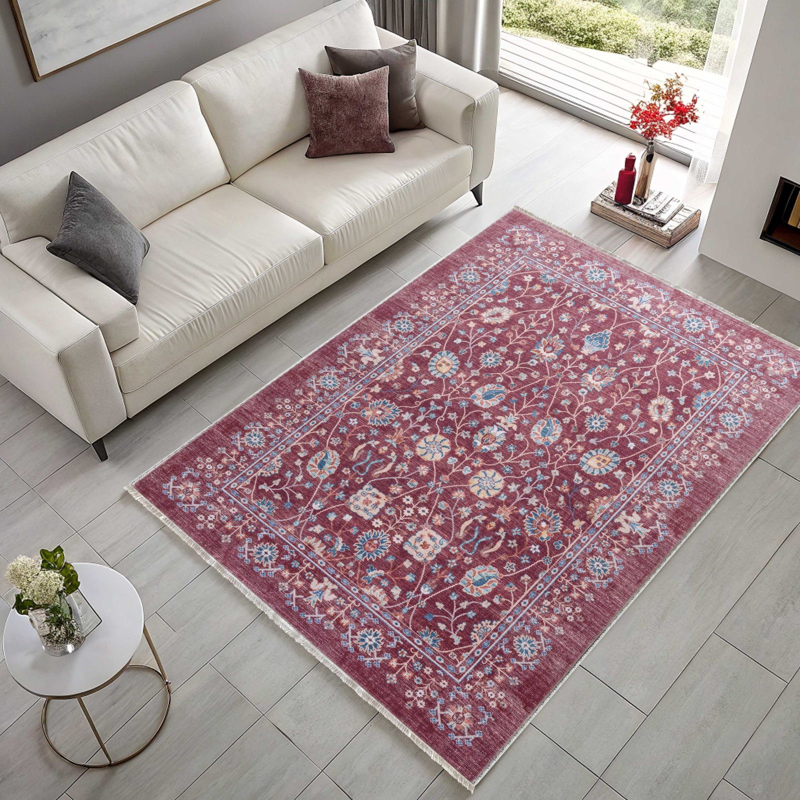 NH7146-3006-01-02 Tapis Ethnic Classic Vintage Side 3 — Burgundy & Fuchsia