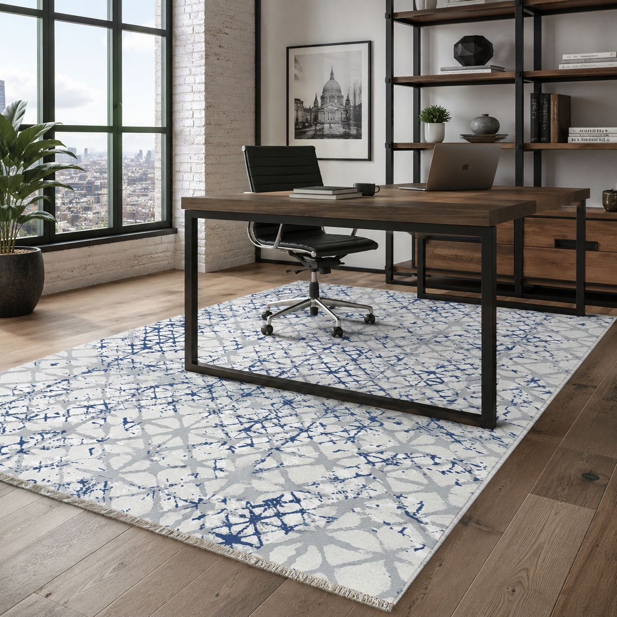 NH7159-1211-03 Tapis Geometric Modern Kitchen Cubik — Navy