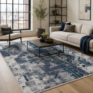 Tapis Geometric Modern Kitchen Symétrie — Navy