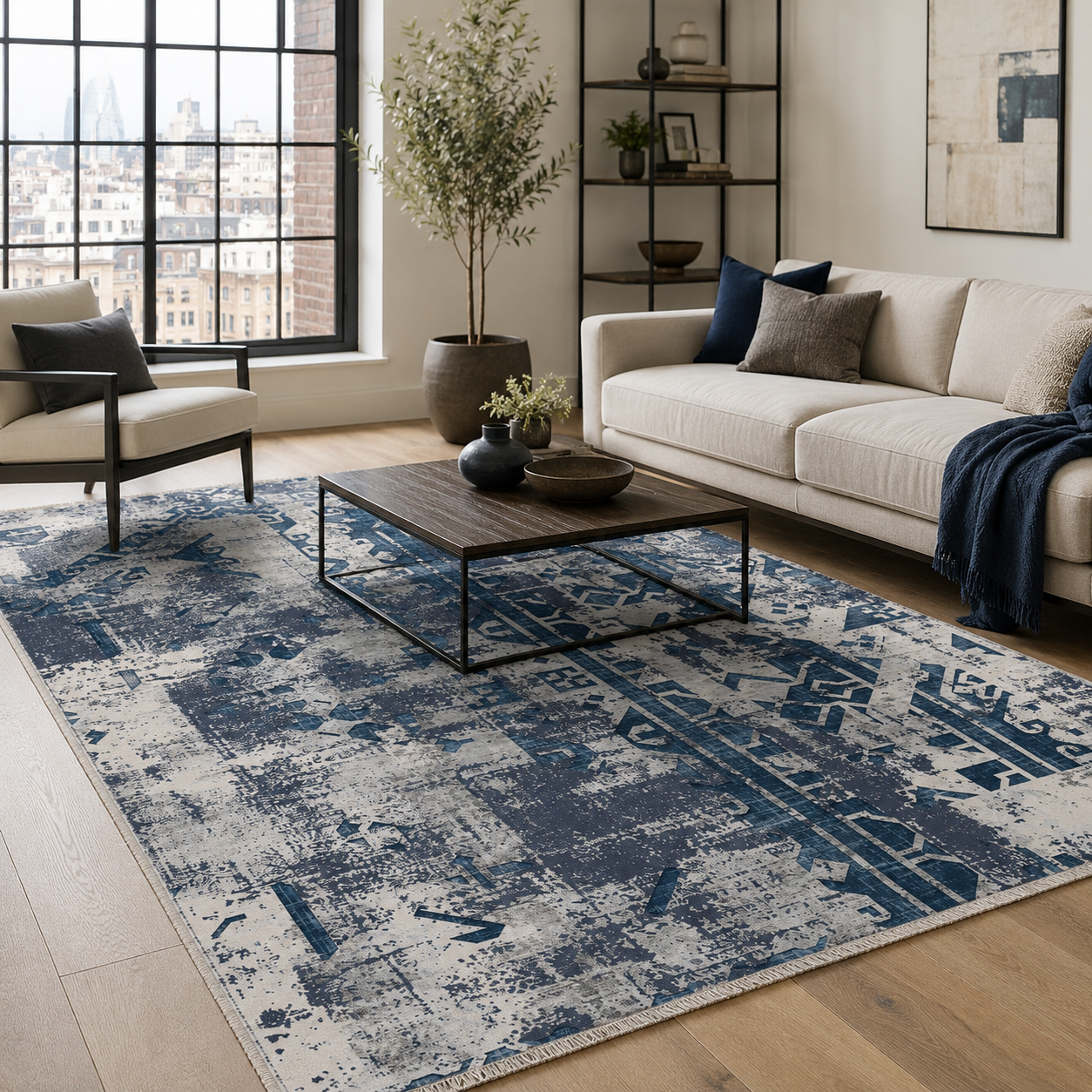 NH7164-493-01 Tapis Geometric Modern Kitchen Symétrie — Navy